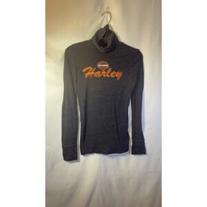 Harley Davidson Womens Turtleneck Long Sleeve Shirt Daytona Beach Orange Logo S
